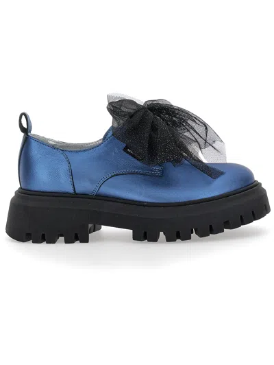 Monnalisa Laminated Derby Shoes In Dark Blue