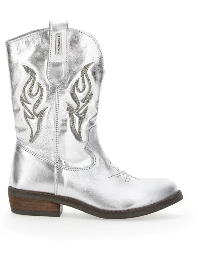 Monnalisa Kids'   Laminated Leather Cowboy Boots In Silver
