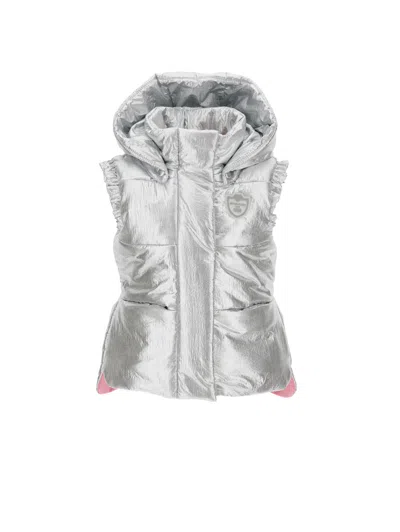 Monnalisa Kids'   Laminated Padded Gilet In Silver