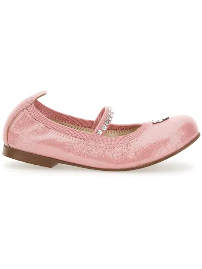 Monnalisa Kids' Logo-plaque Leather Ballerina Shoes In Pink