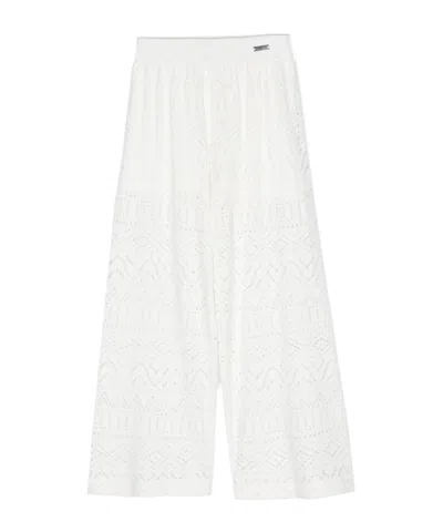 Monnalisa Kids' Laser-cut Straight-leg Trousers In White