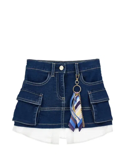 Monnalisa Kids' Layered Cargo Skirt In Blue