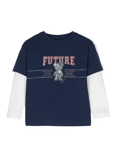 Monnalisa Kids' Layered Graphic-print T-shirt In Blue
