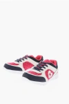 Monnalisa Leather And Fabric Sneakers With Rubber Track Sole
