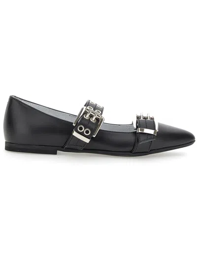 Monnalisa Kids'   Leather Ballet Flats With Buckle In Black