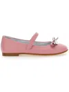 Monnalisa Leather Ballet Flats With Rhinestone Bow In Rosa Fairy Tale