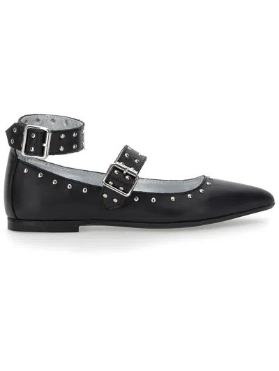 Monnalisa Kids'   Leather Ballet Flats With Studs In Black
