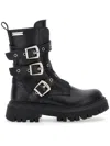 Monnalisa Leather Biker Boots With Buckles In Black