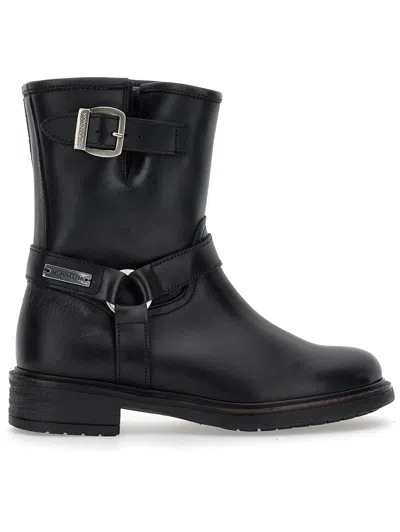 Monnalisa Kids'   Leather Boots With Buckles In Black