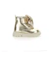 Monnalisa Leather Boots With Glitter Bow In Light Gold