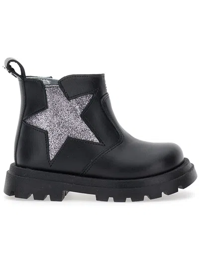 Monnalisa Kids'   Leather Boots With Glitter Star In Black