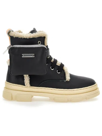 Monnalisa Kids'   Leather Boots With Plush Details In Black