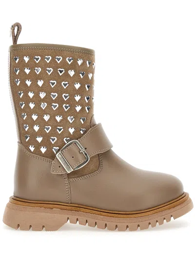 Monnalisa Kids'   Leather Boots With Studs In Dove Grey