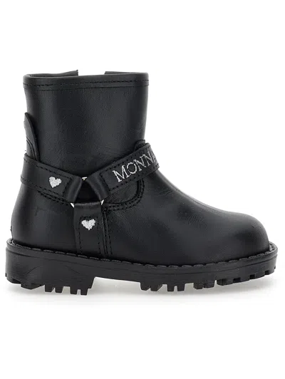 Monnalisa Babies'  Leather Heart Ankle Boots In Black
