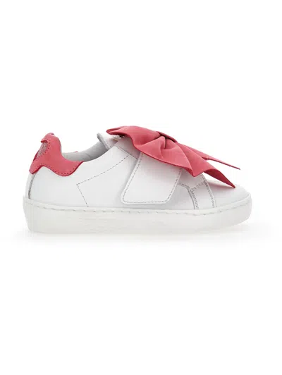 Monnalisa Kids'   Leather Sneakers With Bow In Cream + Purple