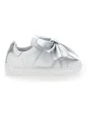 Monnalisa Leather Sneakers With Bow In Cream + Silver