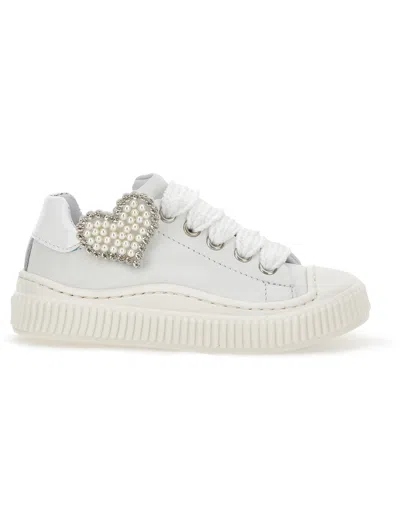 Monnalisa Kids'   Leather Sneakers With Heart In White