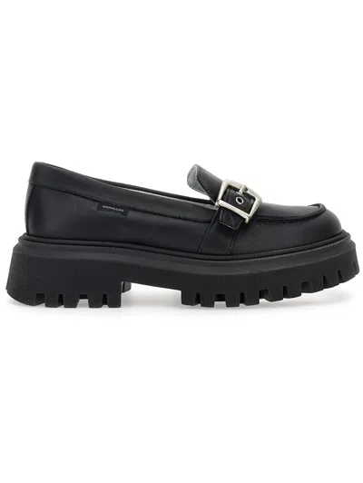 Monnalisa Kids' Decorative-buckle Leather Loafers In Black