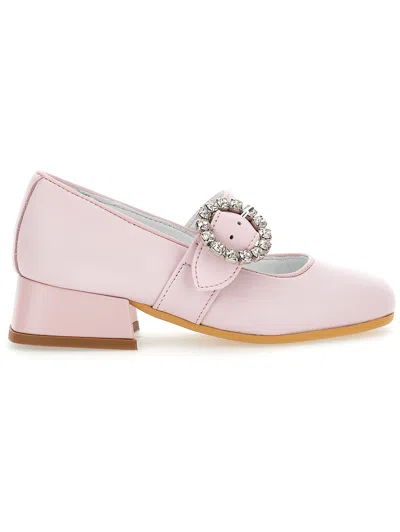 Monnalisa Kids' Lederschuhe Mit Schmuckschnalle In Pink