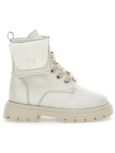 Monnalisa Kids'   Leather And Sheepskin Boots With Pocket In Cream