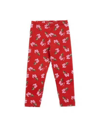 Monnalisa Kids' Floral-print Stretch-cotton Leggings In Red