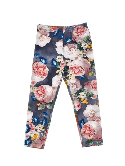 Monnalisa Kids' Floral-print Leggings In Blue