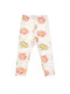 Monnalisa Elasticated-waistband Floral-print Leggings In Ecru