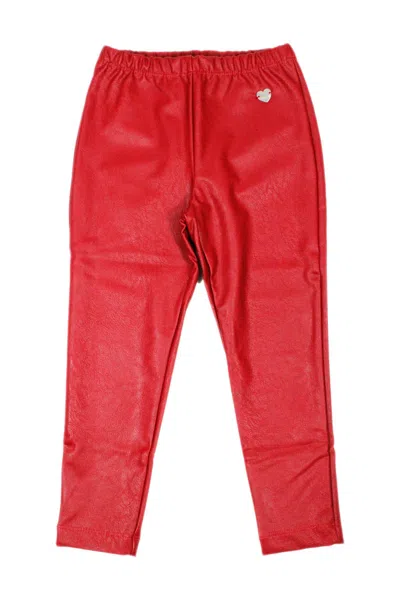 Monnalisa Kids' Leggings Trousers In Super Stretch Eco-leather With Applied Metal Heart In Red
