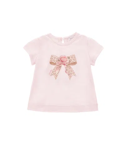 Monnalisa Babies' Bow-print T-shirt In Pink