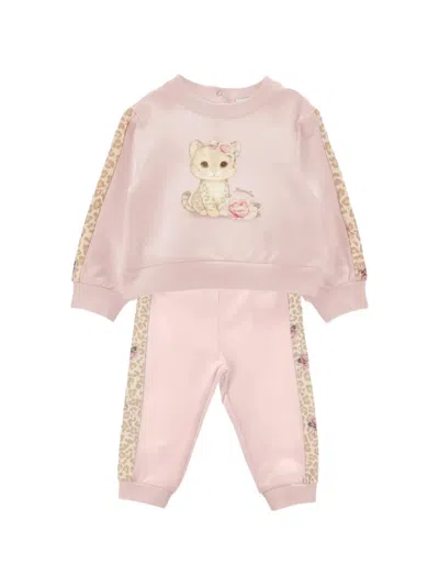 Monnalisa Kids' Leopard Cub Graphic-print Tracksuit Set In Pink