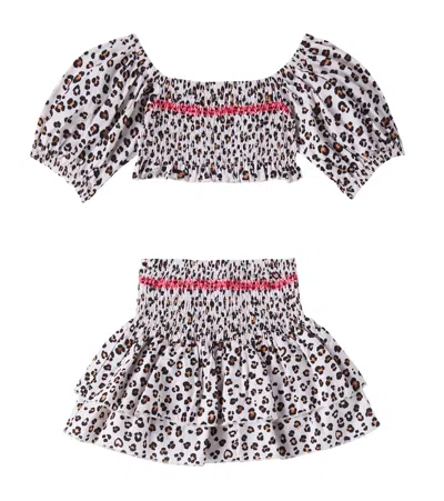 MONNALISA LEOPARD-PRINT COTTON TOP AND SKIRT SET