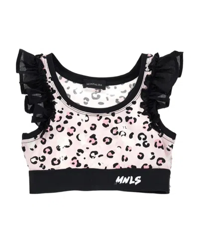 Monnalisa Leopard-print Cropped Tank Top In Black