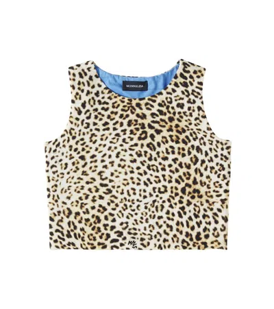 Monnalisa Kids' Leopard-print Cutout Cotton-blend Top In Brown