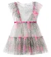 Monnalisa Leopard-print Ruffled Tulle Dress In Gray