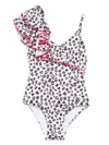 Monnalisa Girls Leopard Print Swimsuit In White