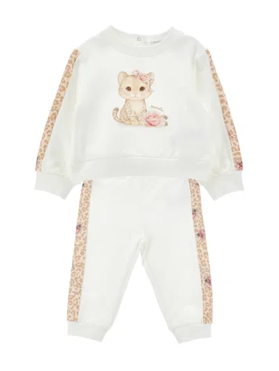 Monnalisa Babies' Animal-print Graphic-print Tracksuit In White