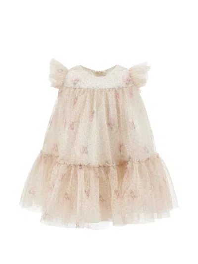 Monnalisa Babies' Leopard-print Floral-print Dress In Neutral