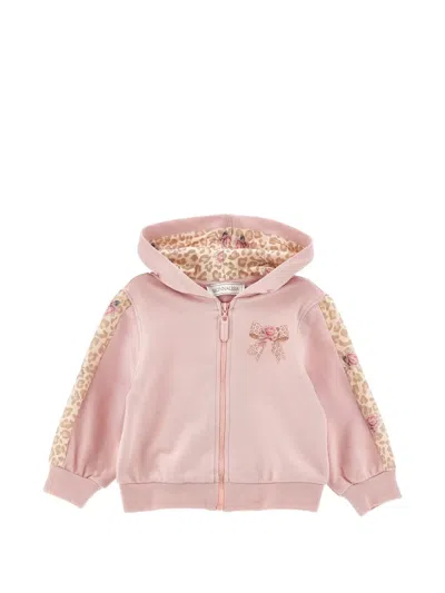 Monnalisa Babies' Leopard-print Floral-print Hoodie In Pink