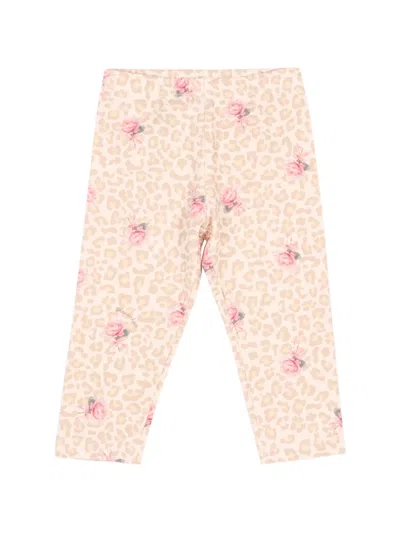 Monnalisa Babies' Leopard-print Floral-print Leggings In Neutral