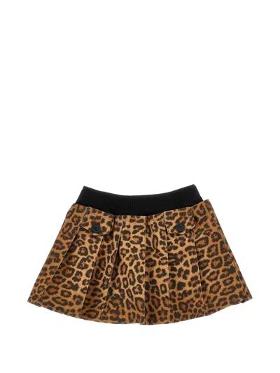 Monnalisa Kids' Leopard-print Pleated Skirt In Brown