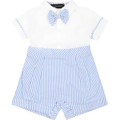 Monnalisa Babies'   Linen Romper With Bow Tie In White + Cloud