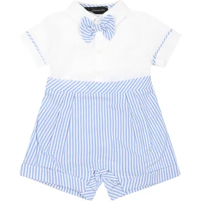 Monnalisa Kids'   Linen Romper With Bow Tie In White + Cloud