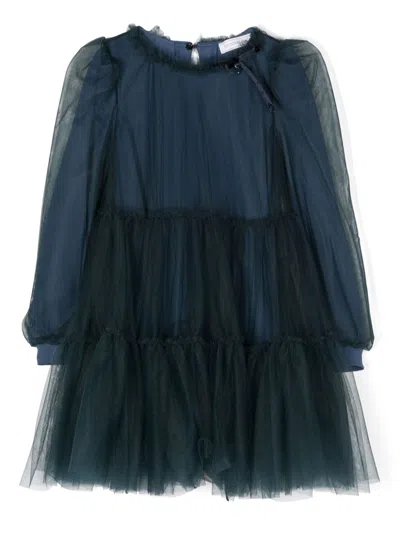 Monnalisa Kids' Tiered Tulle Dress In Blue