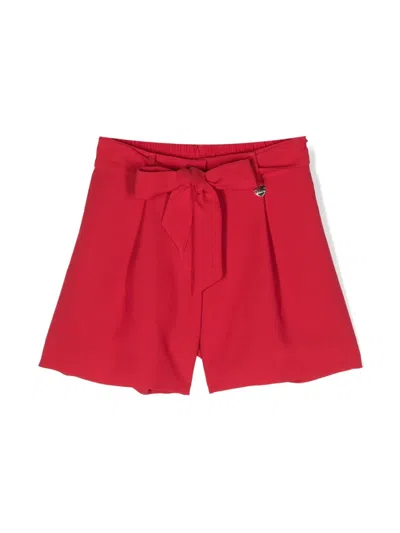 Monnalisa Kids' Logo-charm Belted Pleated Shorts In Red