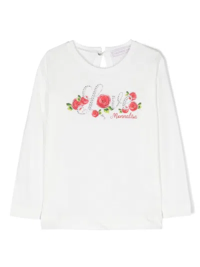 Monnalisa Kids' Logo-embellished Cotton T-shirt In White