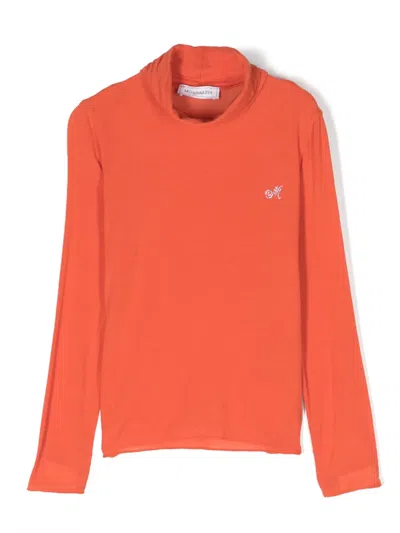 Monnalisa Kids' Logo-embellished Roll-neck T-shirt In Orange