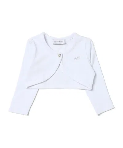 Monnalisa Kids' Logo-embellished Round-neck Bolero In White
