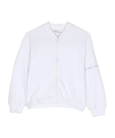 Monnalisa Kids' Logo-embellished Zip-up Sweatshirt In White