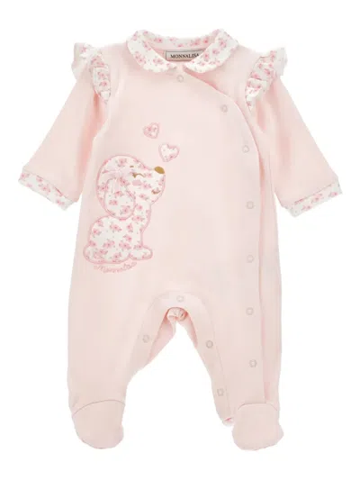 Monnalisa Logo-embroidered Babygrow In Pink
