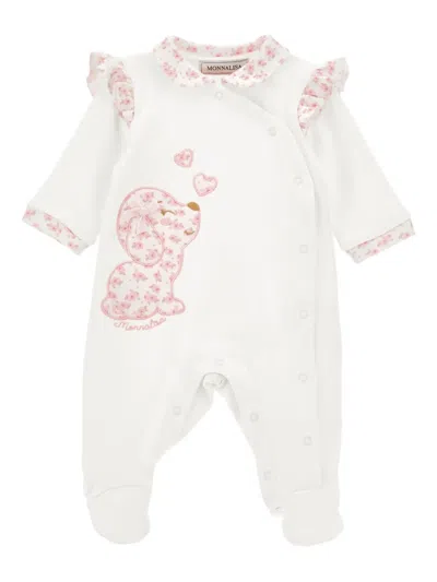 Monnalisa Logo-embroidered Babygrow In White